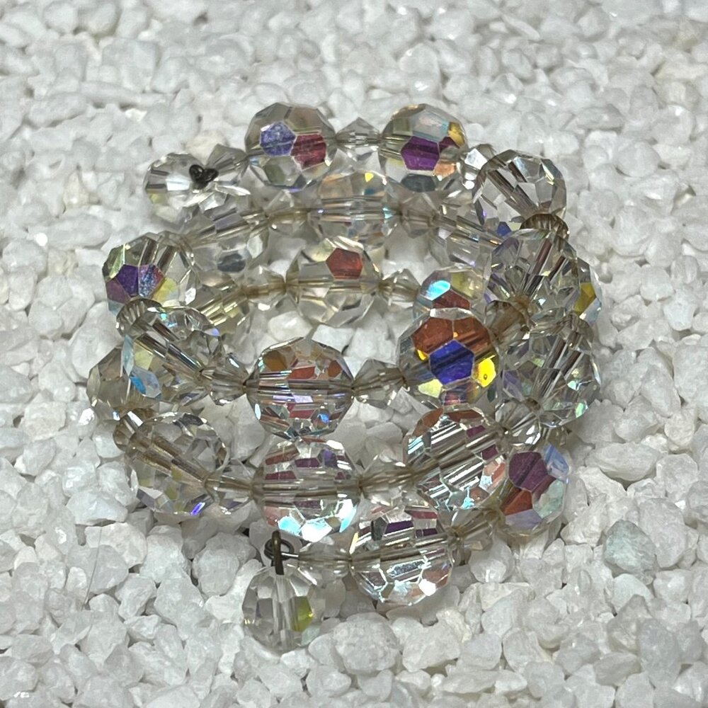 Vintage Aurora Borealis Crystal Beaded Wrap Bracelet